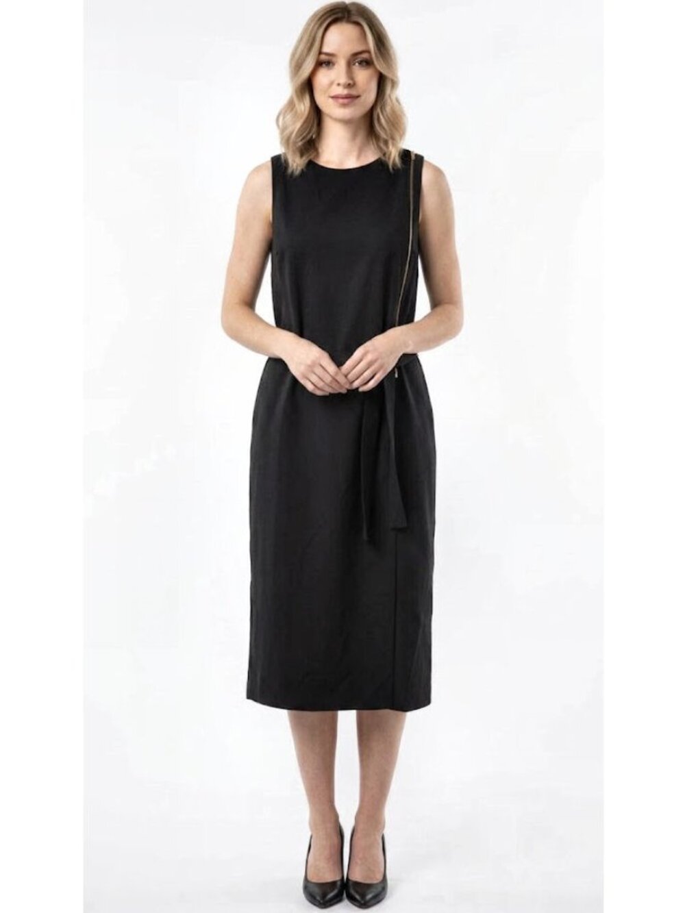 TOMAS MAIER Tie Waist Wool Gabardine Dress, Black, Women's Size 6 NWOT